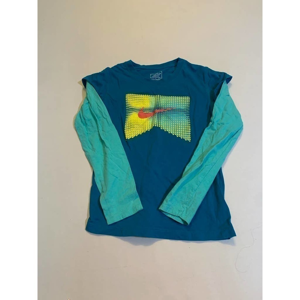 5/ $25 Nike | Two-Tone Blue Long-Sleeve Graphic Athletic T-Shirt - Medium